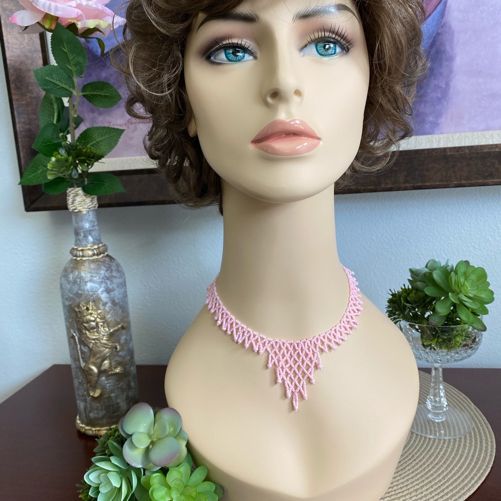 Vintage Pink Choker Handcrafted Seed Beads
